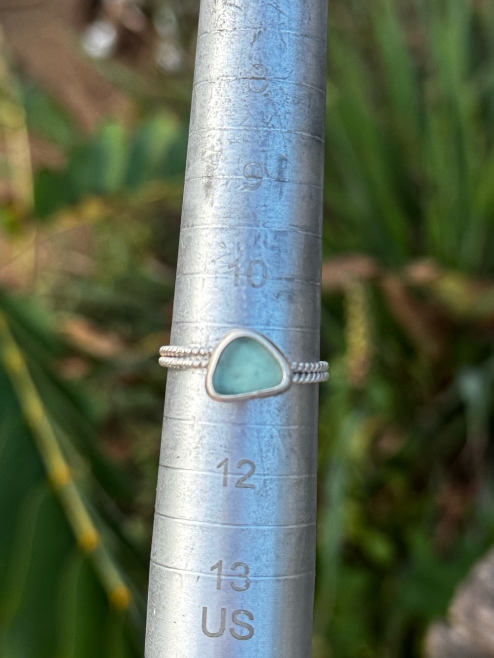 Blue sea glass Sea tumbled sea glass sterling & fine silver ring - Picture 3 of 3